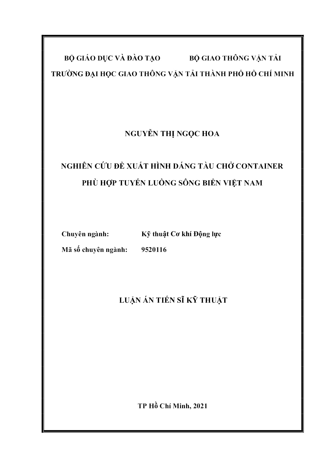 Luận án Nghiên cứu đề xuất hình dáng tàu chở container phù hợp tuyến luồng sông biển Việt Nam trang 1