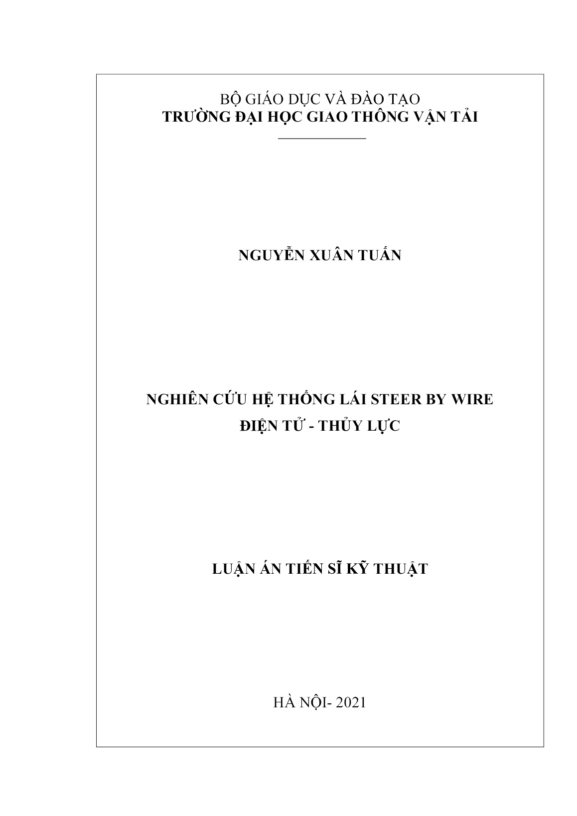 Luận án Nghiên cứu hệ thống lái Steer By Wire điện tử thủy lực trang 1