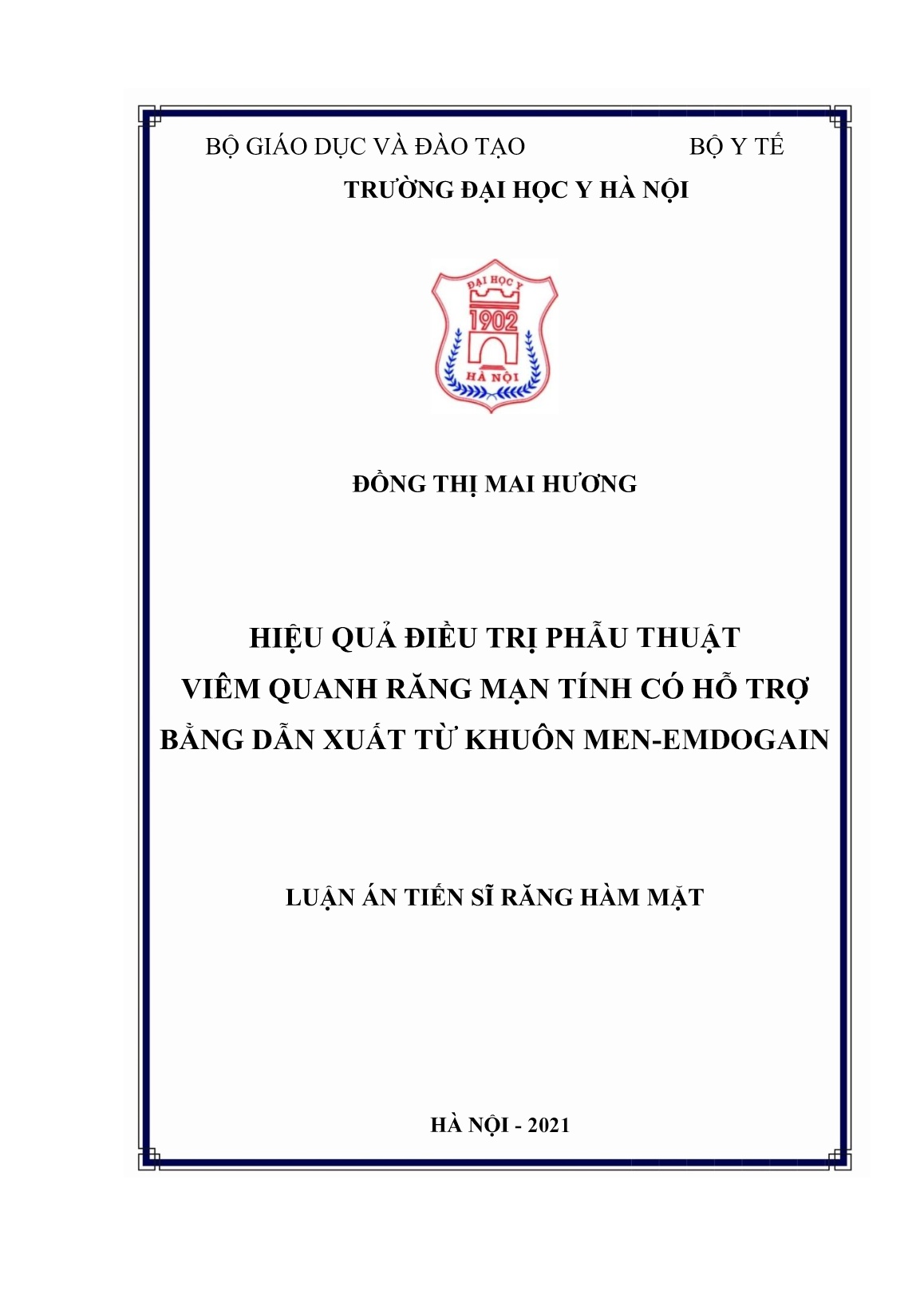 Luận án Hiệu quả điều trị phẫu thuật viêm quanh răng mạn tính có hỗ trợ bằng dẫn xuất từ khuôn men-emdogain trang 1