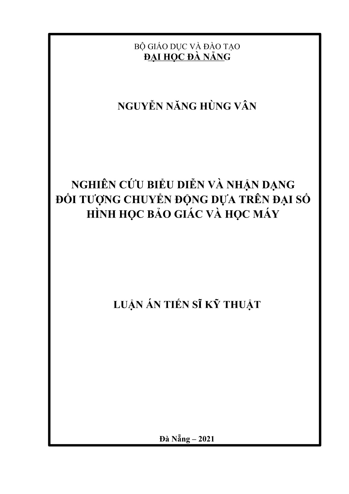 Luận án Nghiên cứu biểu diễn và nhận dạng đối tượng chuyển động dựa trên đại số hình học bảo giác và học máy trang 1