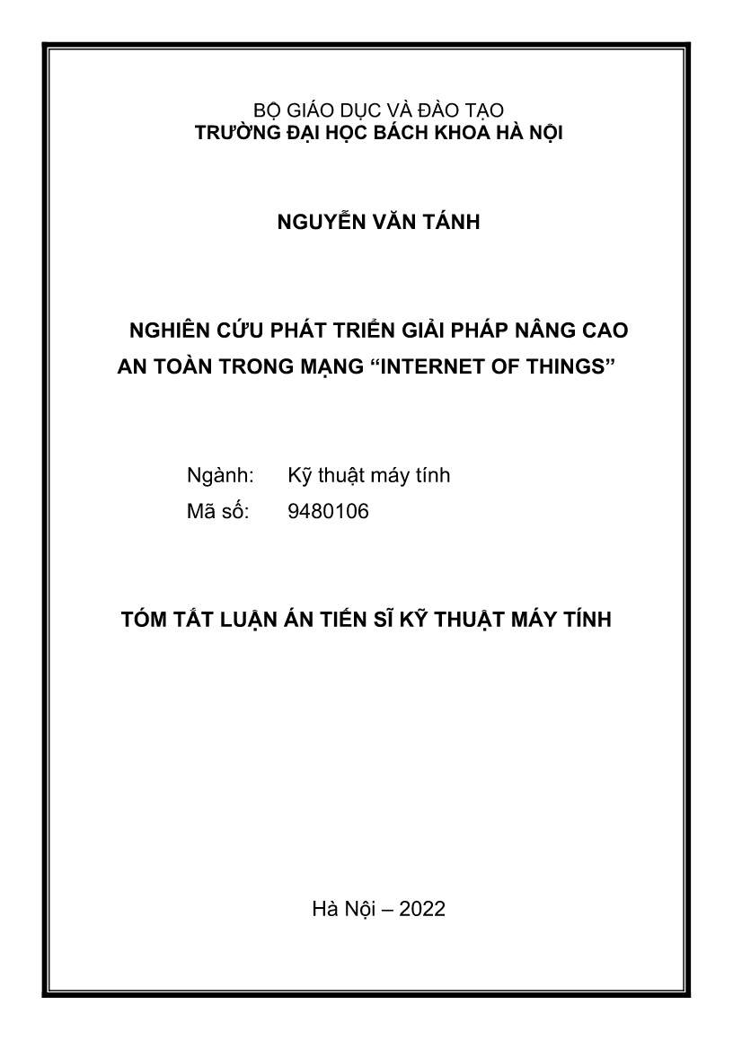 Luận án Nghiên cứu phát triển giải pháp nâng cao an toàn trong mạng “Internet of things” trang 1