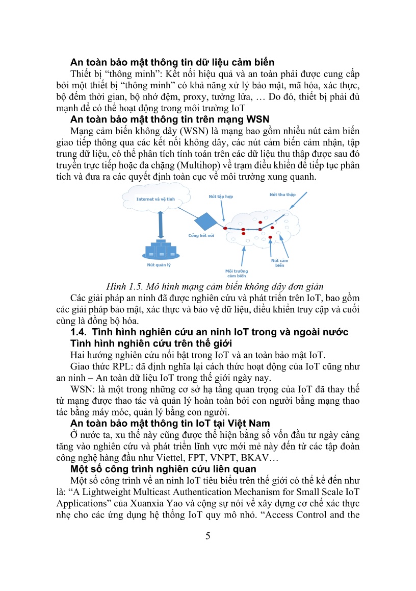 Luận án Nghiên cứu phát triển giải pháp nâng cao an toàn trong mạng “Internet of things” trang 7