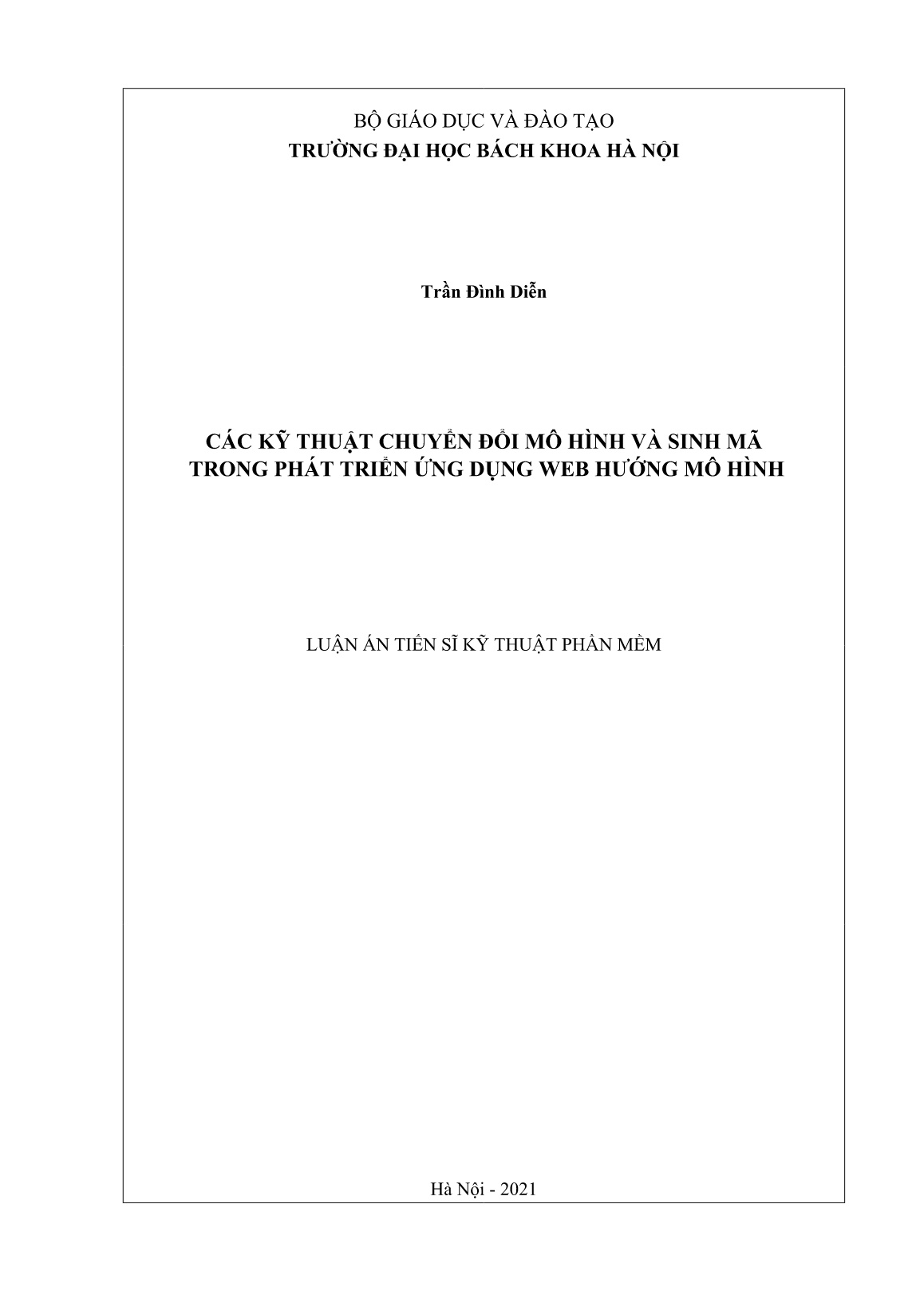 Luận án Các kỹ thuật chuyển đổi mô hình và sinh mã trong phát triển ứng dụng web hướng mô hình trang 1