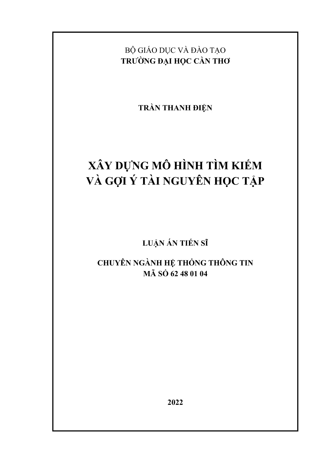 Luận án Xây dựng mô hình tìm kiếm và gợi ý tài nguyên học tập trang 1