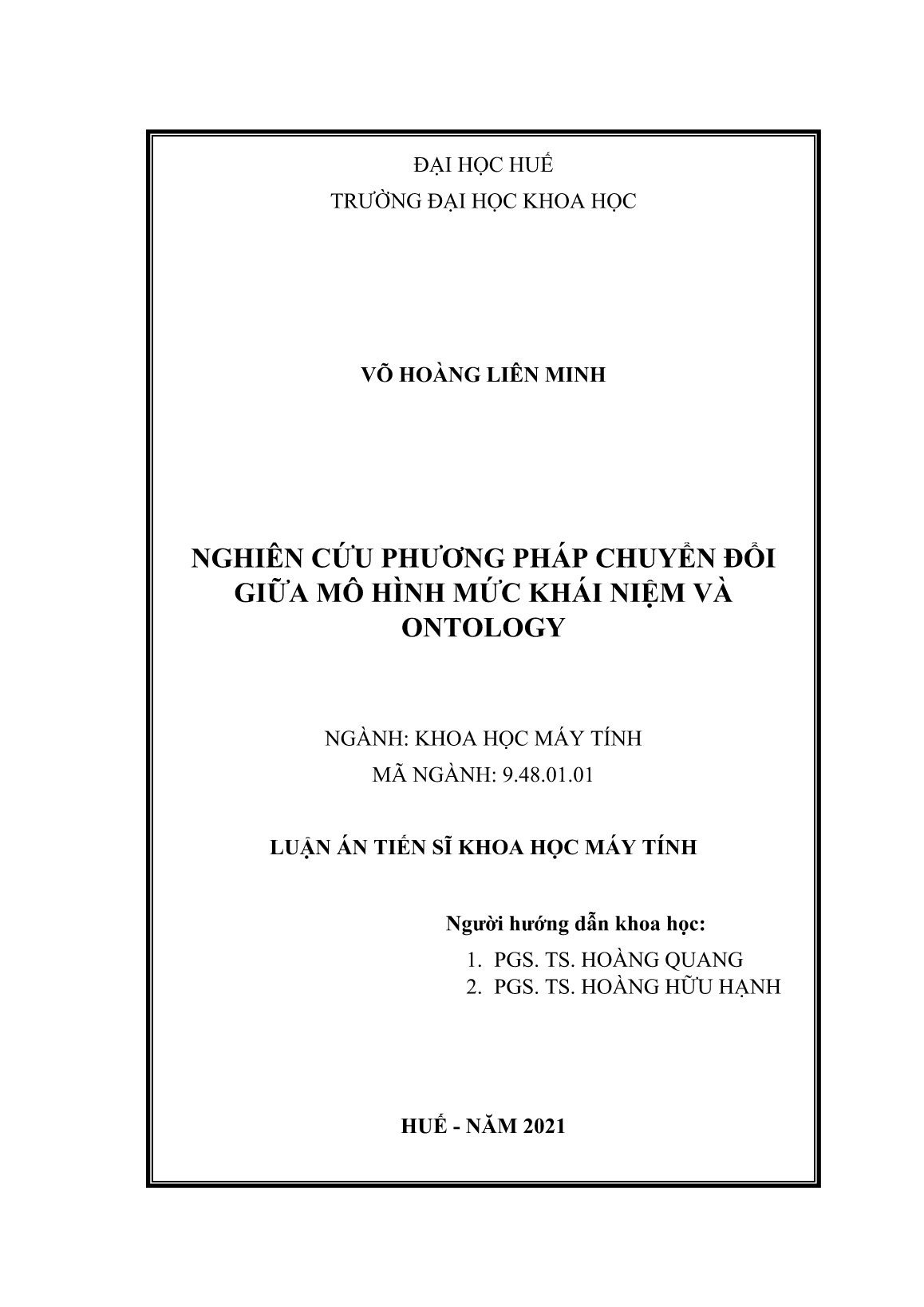 Luận án Nghiên cứu phương pháp chuyển đổi giữa mô hình mức khái niệm và ontology trang 1