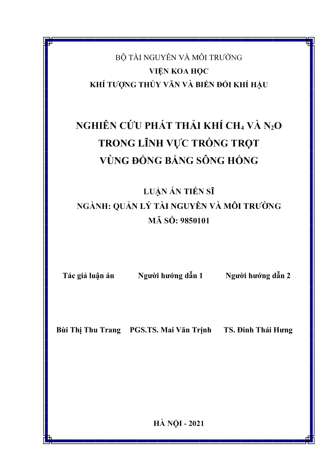 Luận án Nghiên cứu phát thải khí CH₄ và N₂O trong lĩnh vực trồng trọt vùng đồng bằng sông Hồng trang 2