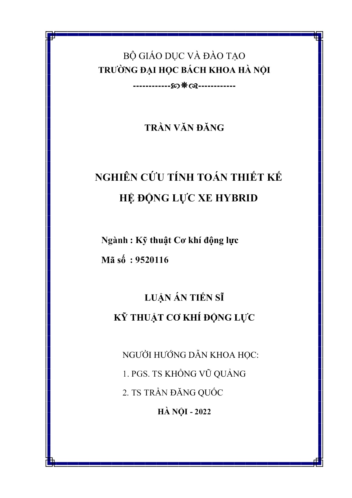 Luận án Nghiên cứu tính toán thiết kế hệ động lực xe Hybrid trang 2