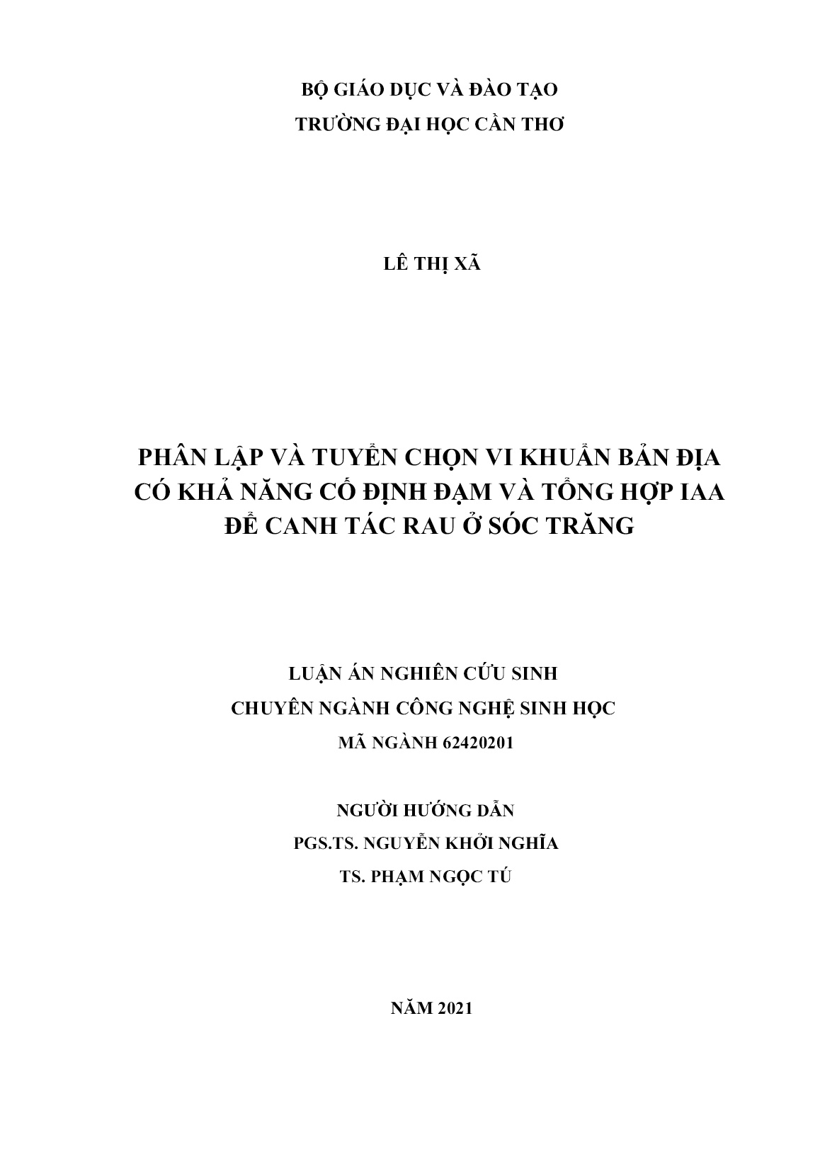 Luận án Phân lập và tuyển chọn vi khuẩn bản địa có khả năng cố định đạm và tổng hợp IAA để canh tác rau ở Sóc Trăng trang 2