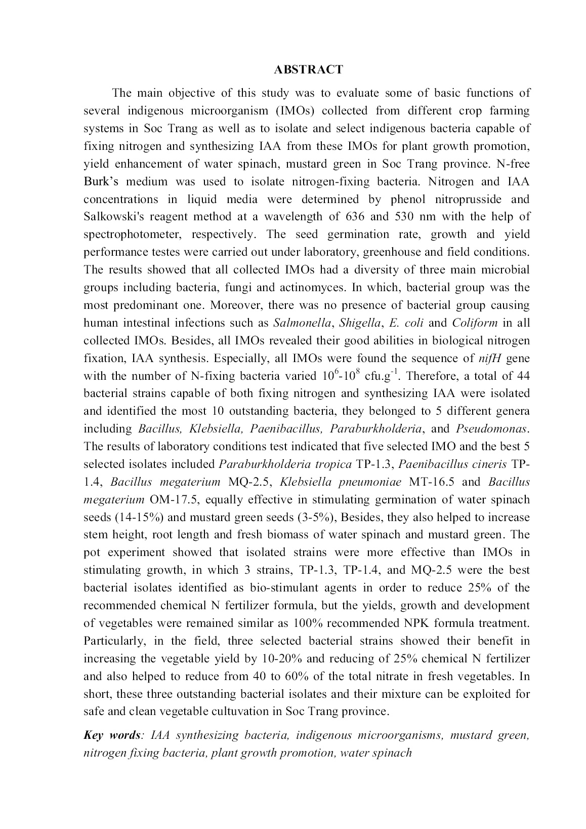 Luận án Phân lập và tuyển chọn vi khuẩn bản địa có khả năng cố định đạm và tổng hợp IAA để canh tác rau ở Sóc Trăng trang 8