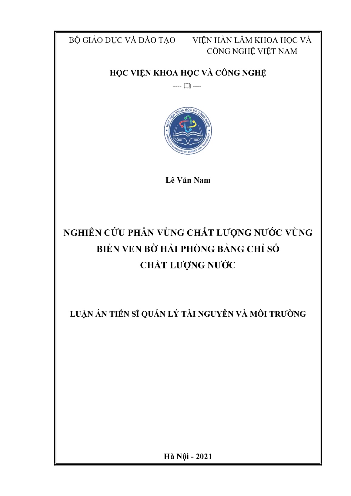 Luận án Nghiên cứu phân vùng chất lượng nước vùng biển ven bờ Hải Phòng bằng chỉ số chất lượng nước trang 1