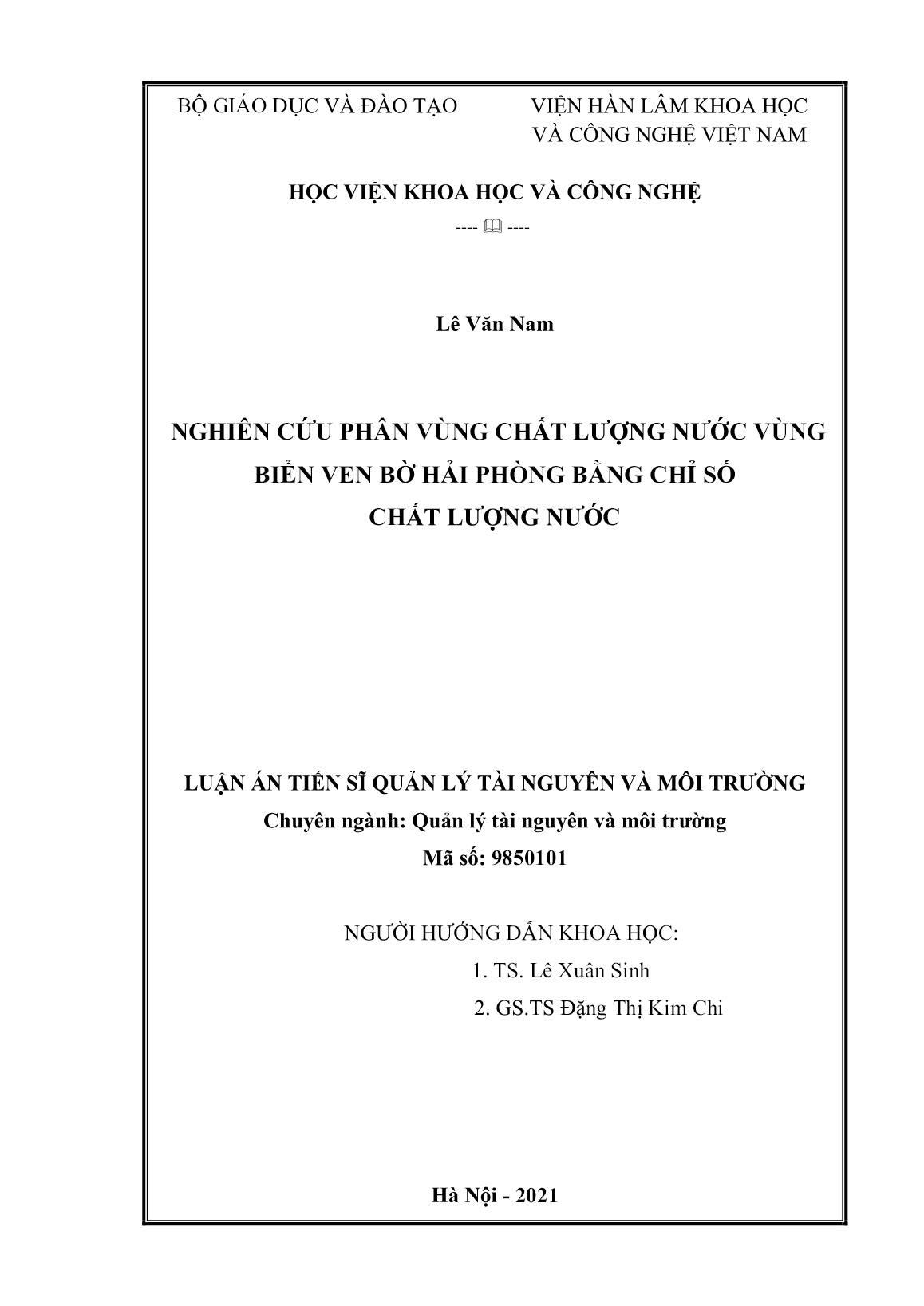 Luận án Nghiên cứu phân vùng chất lượng nước vùng biển ven bờ Hải Phòng bằng chỉ số chất lượng nước trang 2