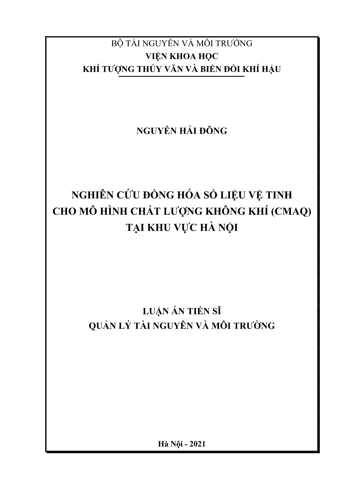 Luận án Nghiên cứu đồng hóa số liệu vệ tinh cho mô hình chất lượng không khí (CMAQ) tại khu vực Hà Nội trang 1