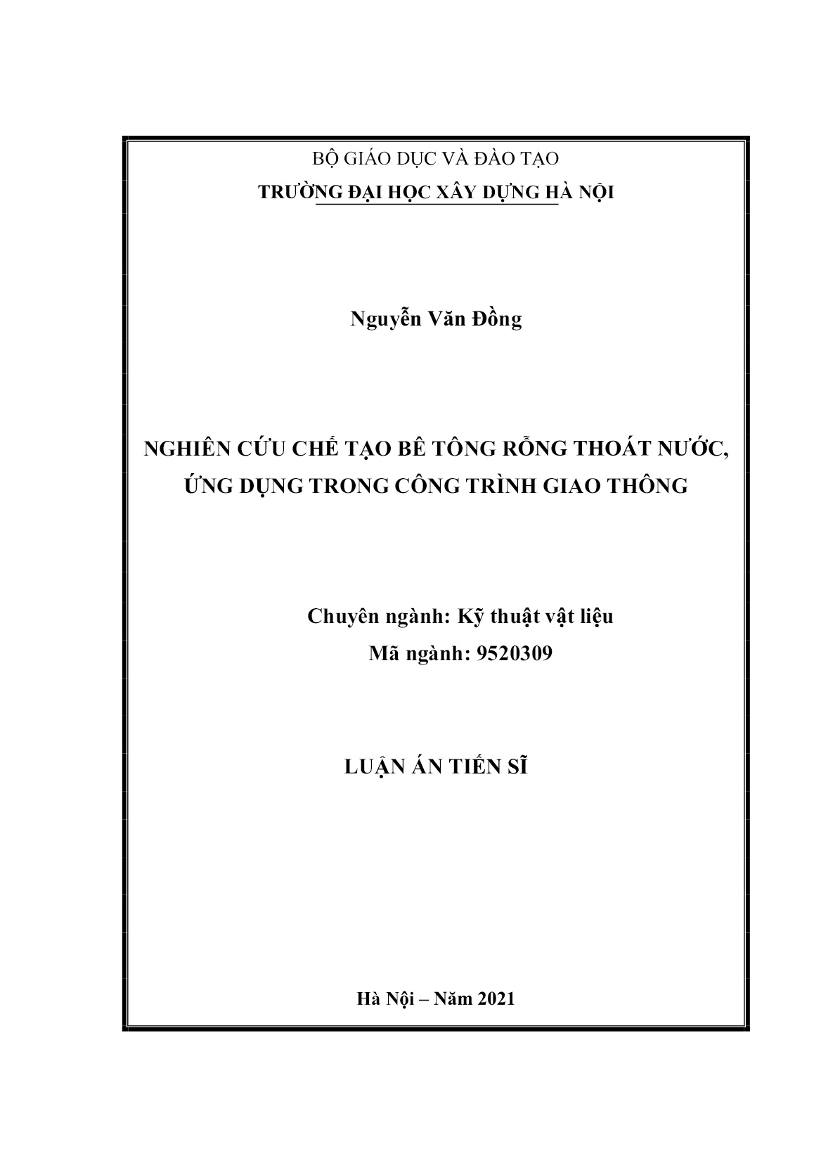 Luận án Nghiên cứu chế tạo bê tông rỗng thoát nước, ứng dụng trong công trình giao thông trang 1