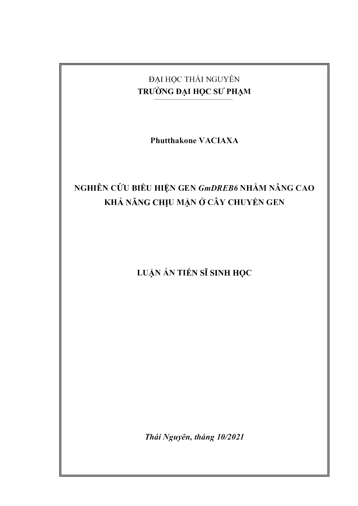 Luận án Nghiên cứu biểu hiện gen GmDREB6 nhằm nâng cao khả năng chịu mặn ở cây chuyển gen trang 1