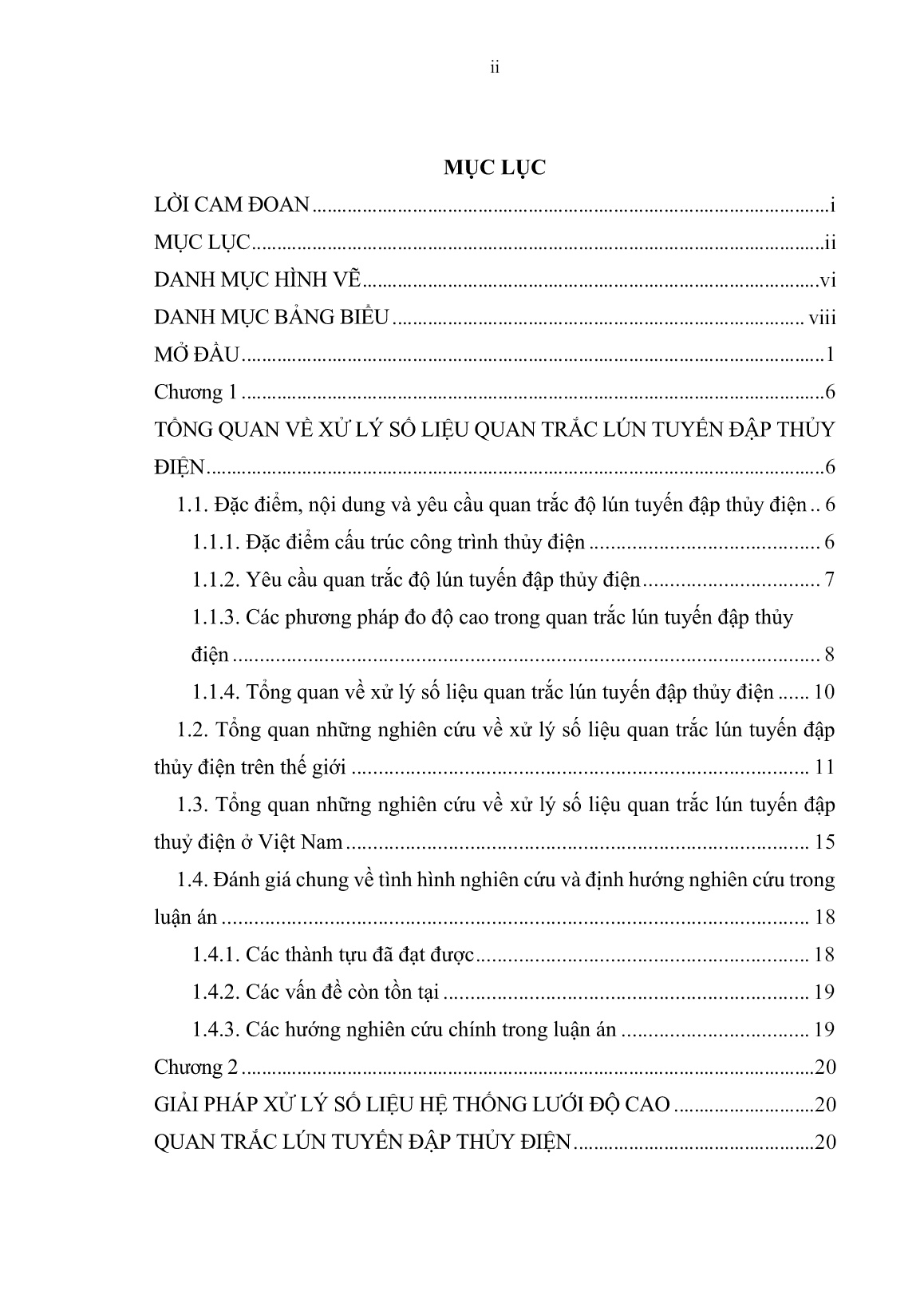 Luận án Nghiên cứu giải pháp nâng cao hiệu quả xử lý số liệu quan trắc độ lún tuyến đập công trình thủy điện trang 4