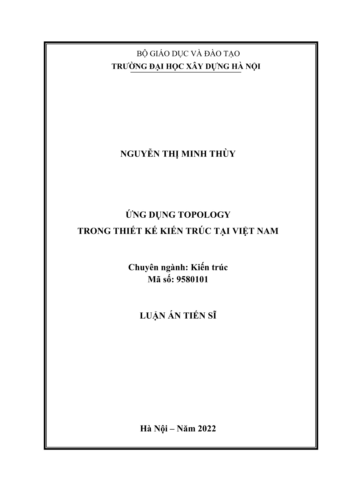 Luận án Ứng dụng Topology trong thiết kế kiến trúc tại Việt Nam trang 1