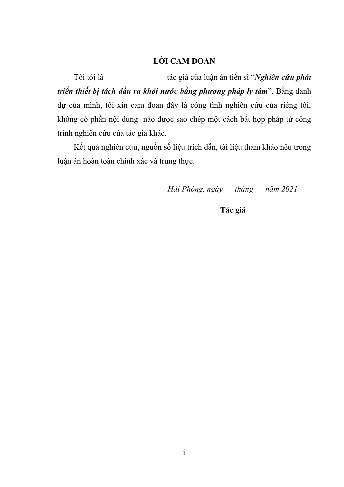 Luận án Nghiên cứu phát triển thiết bị tách dầu ra khỏi nước bằng phương pháp ly tâm trang 3