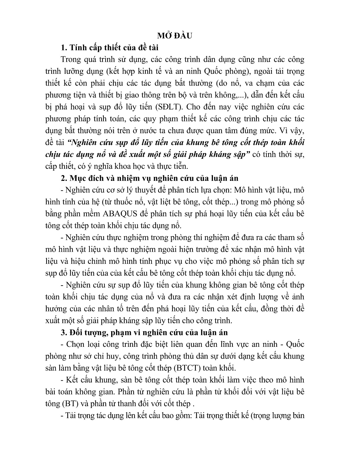 Tóm tắt Luận án Nghiên cứu sụp đổ lũy tiến của khung bê tông cốt thép toàn khối chịu tác dụng nổ và đề xuất một số giải pháp kháng sập trang 4