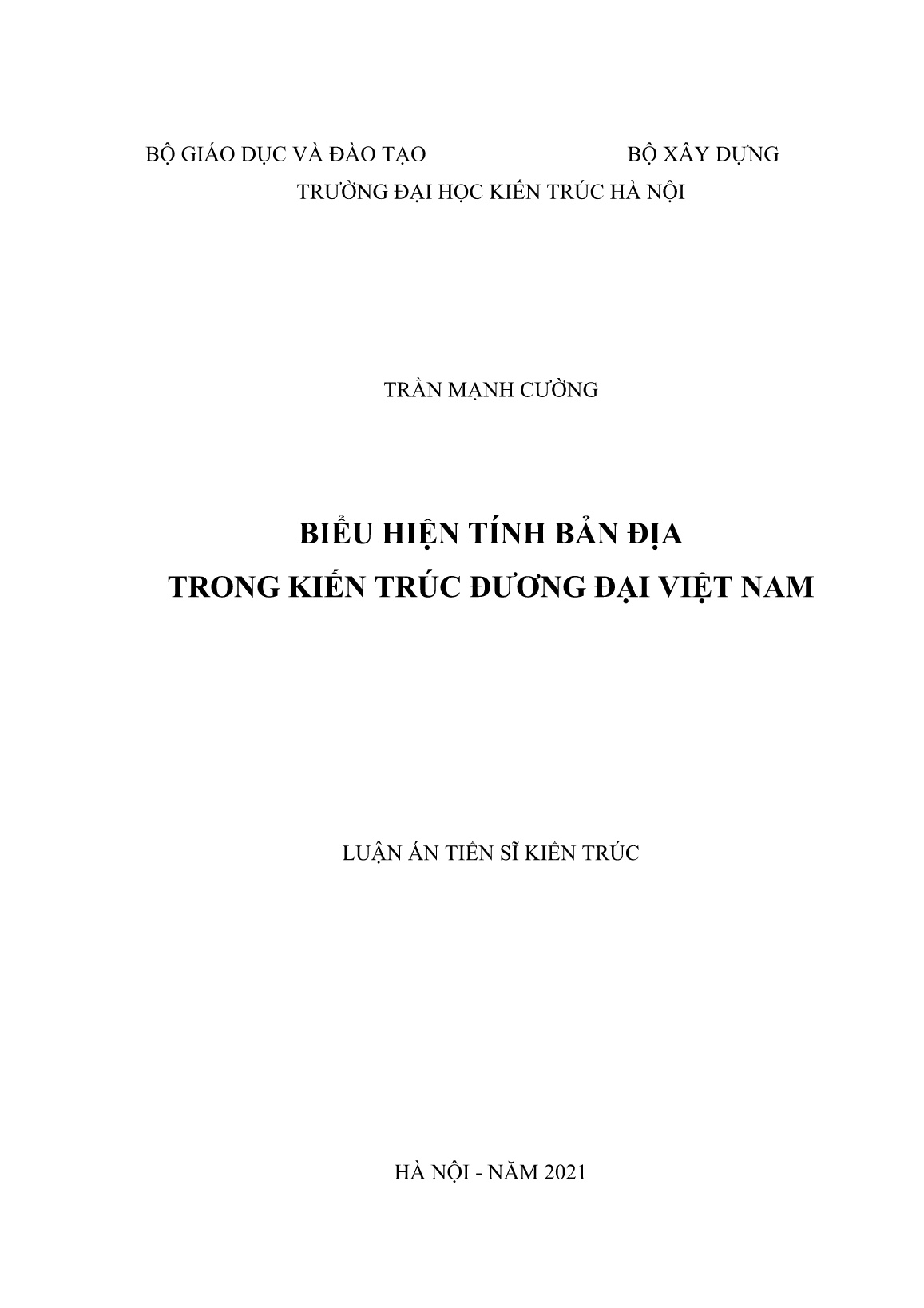 Luận án Biểu hiện tính bản địa trong kiến trúc đương đại Việt Nam trang 1