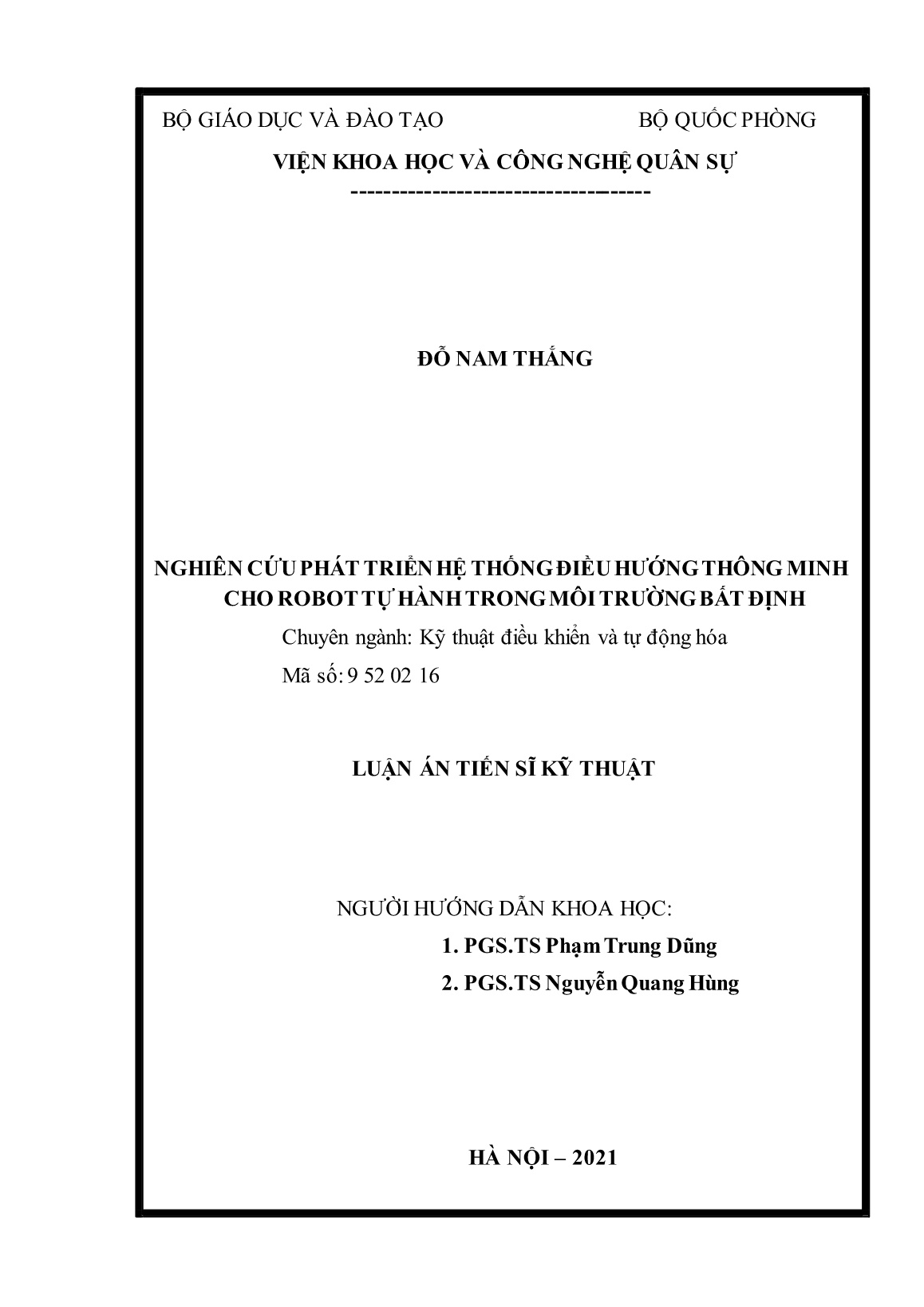 Luận án Nghiên cứu phát triển hệ thống điều hướng thông minh cho robot tự hành trong môi trường bất định trang 2