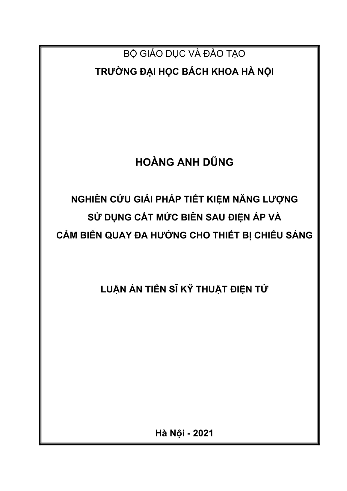 Luận án Nghiên cứu giải pháp tiết kiệm năng lượng sử dụng cắt mức biên sau điện áp và cảm biến quay đa hướng cho thiết bị chiếu sáng trang 1