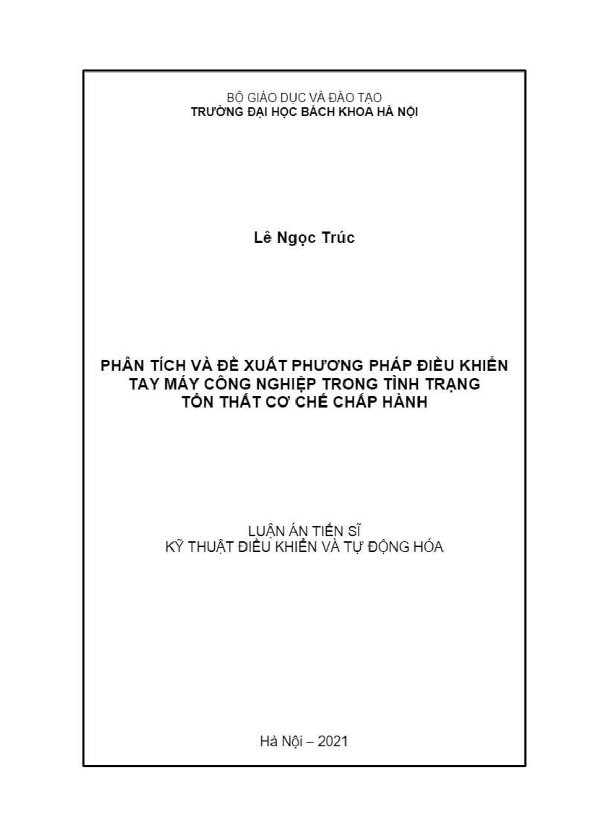 Luận án Phân tích và đề xuất phương pháp điều khiển tay máy công nghiệp trong tình trạng tổn thất cơ chế chấp hành trang 1