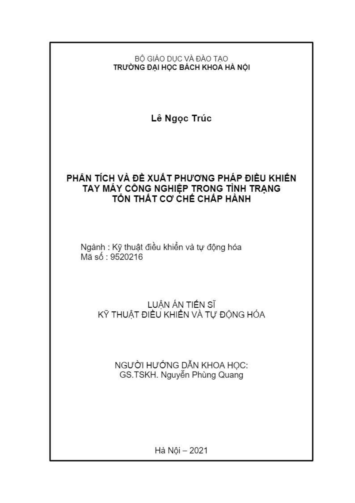 Luận án Phân tích và đề xuất phương pháp điều khiển tay máy công nghiệp trong tình trạng tổn thất cơ chế chấp hành trang 2