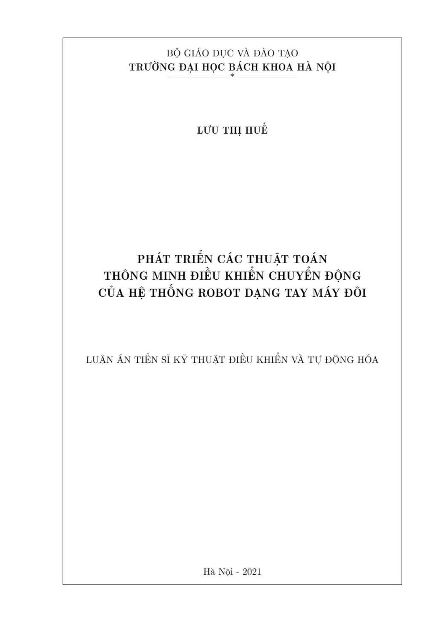 Luận án Phát triển các thuật toán thông minh điều khiển chuyển động của hệ thống Robot dạng tay máy đôi trang 1