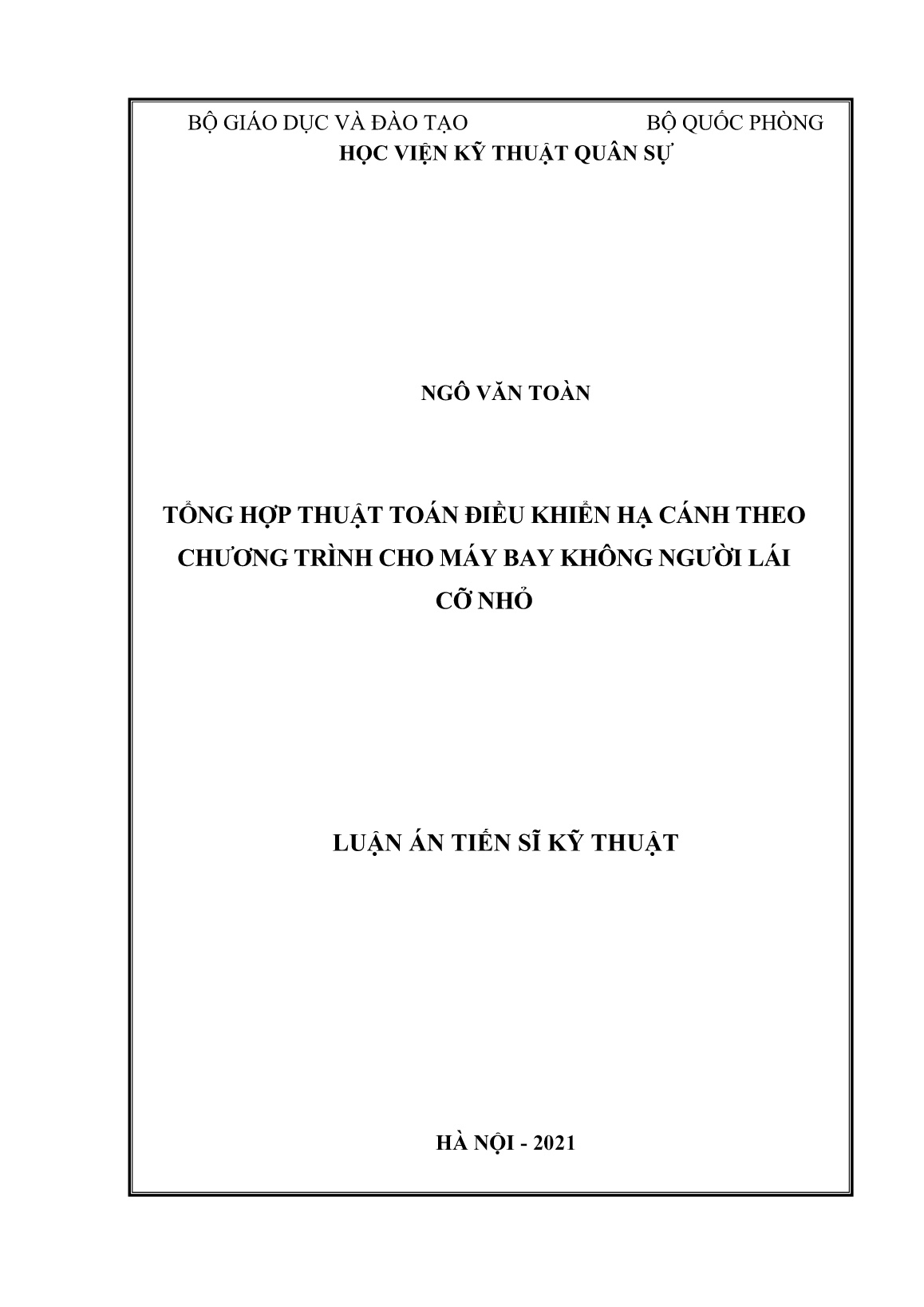 Luận án Tổng hợp thuật toán điều khiển hạ cánh theo chương trình cho máy bay không người lái cỡ nhỏ trang 1