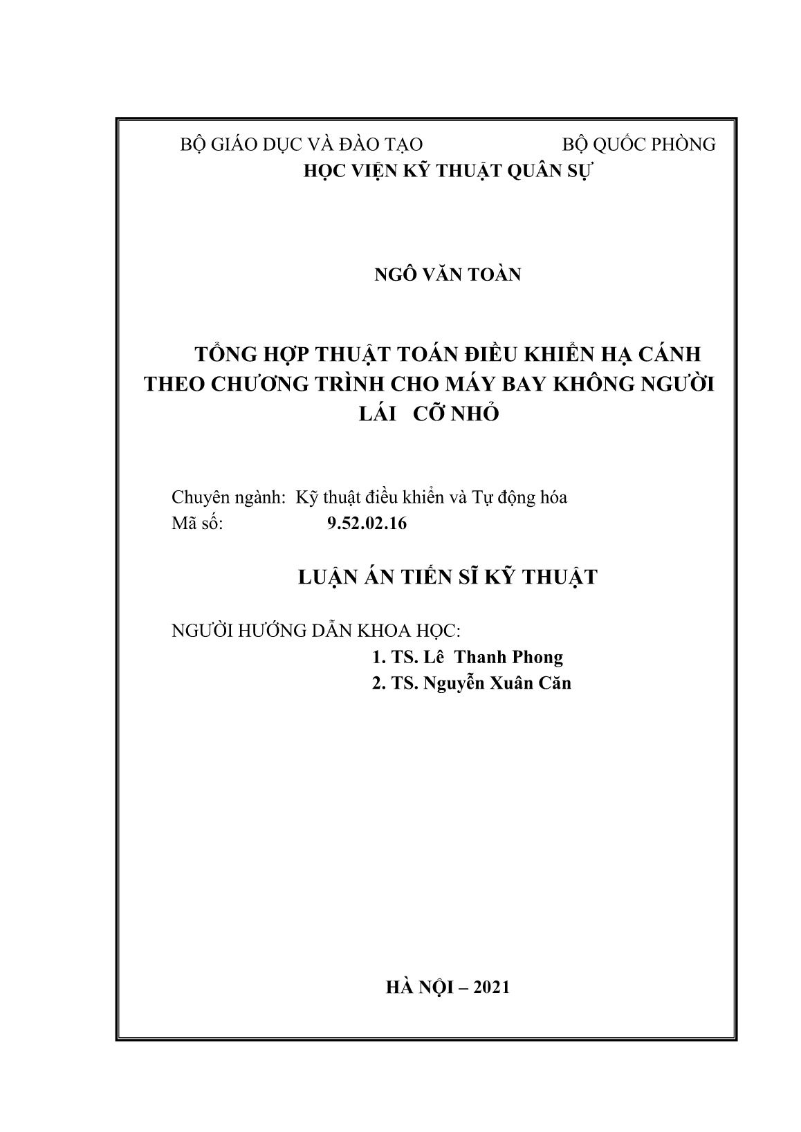 Luận án Tổng hợp thuật toán điều khiển hạ cánh theo chương trình cho máy bay không người lái cỡ nhỏ trang 2