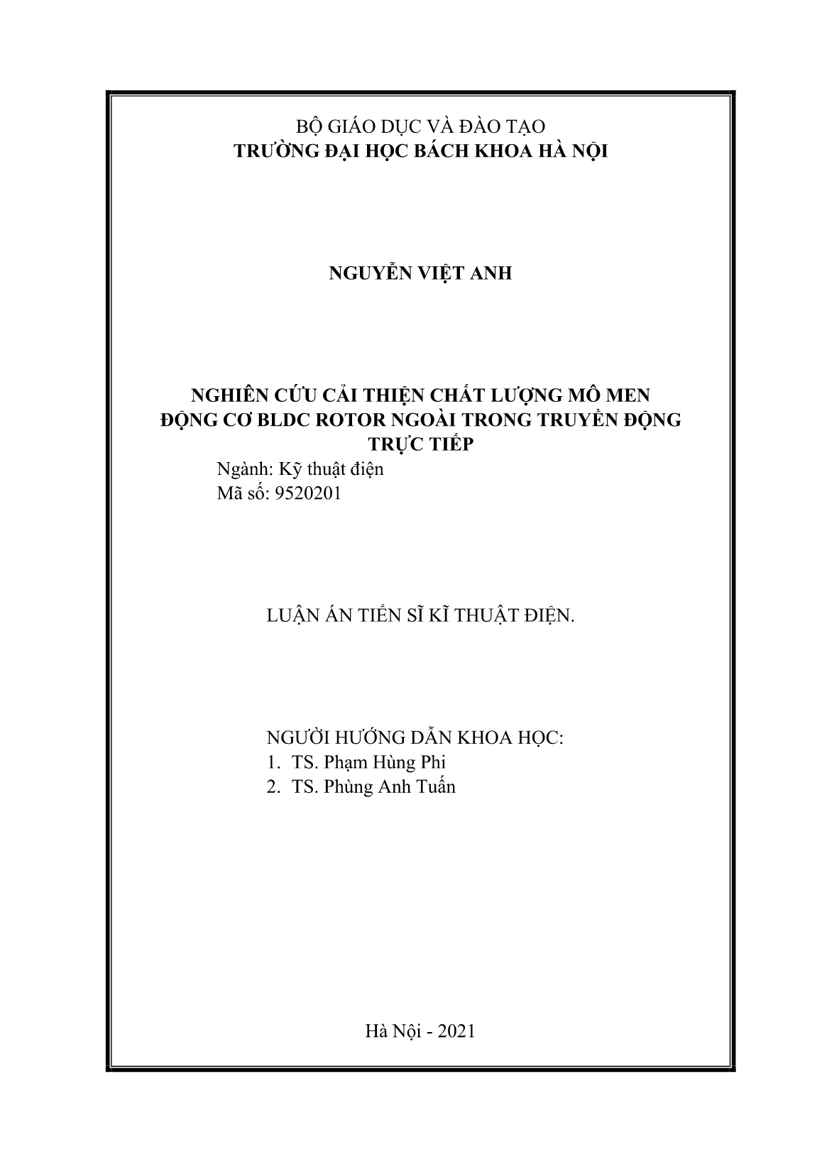 Luận án Nghiên cứu cải thiện chất lượng mô men động cơ BLDC Rotor ngoài trong truyền động trực tiếp trang 2