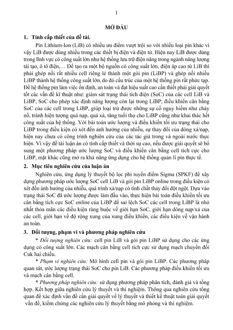 Luận án Ước lượng và điều khiển tối ưu trạng thái pin lithium-ion ứng dụng cho hệ thống bms trang 4