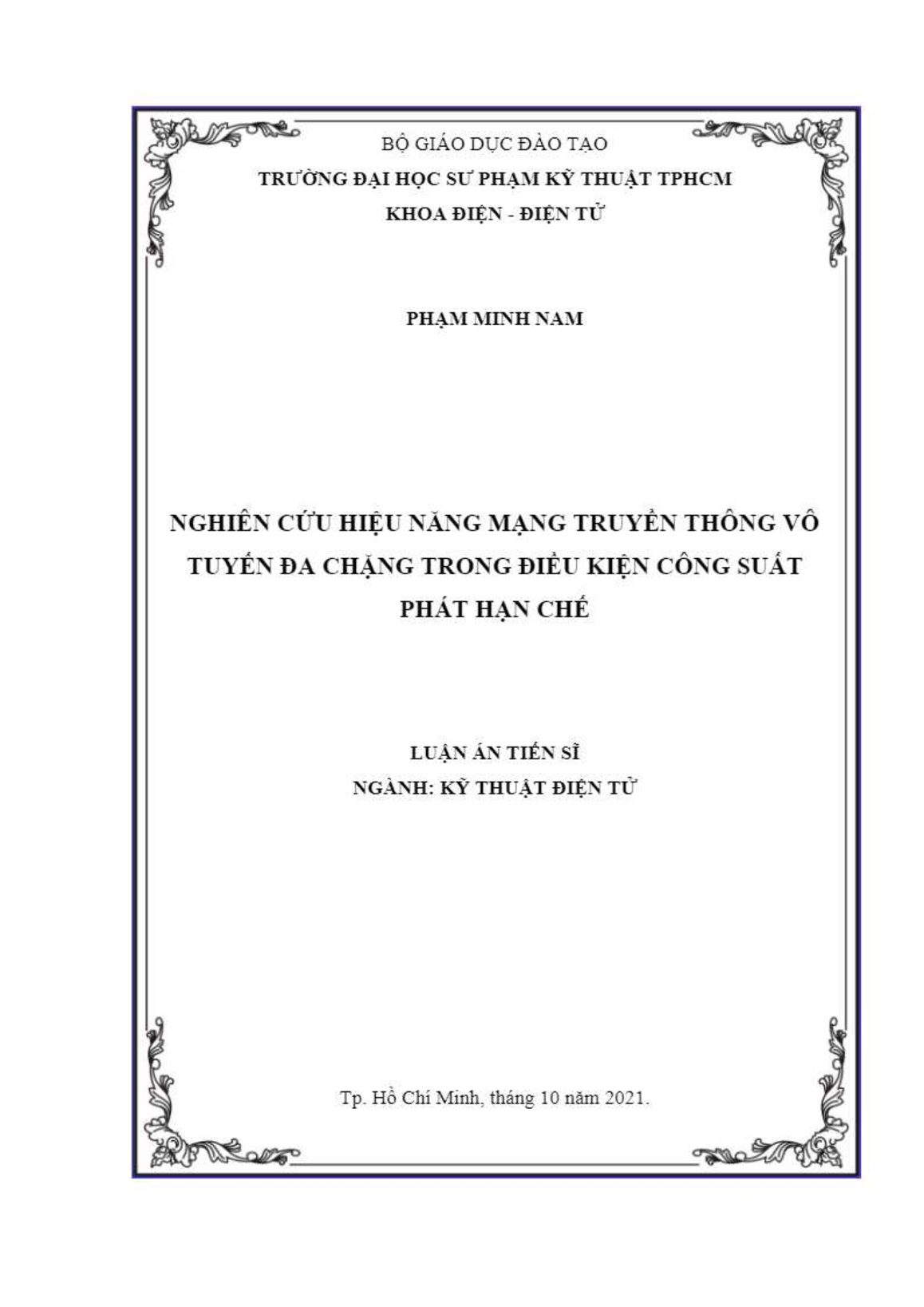 Luận án Nghiên cứu hiệu năng mạng truyền thông vô tuyến đa chặng trong điều kiện công suất phát hạn chế trang 1