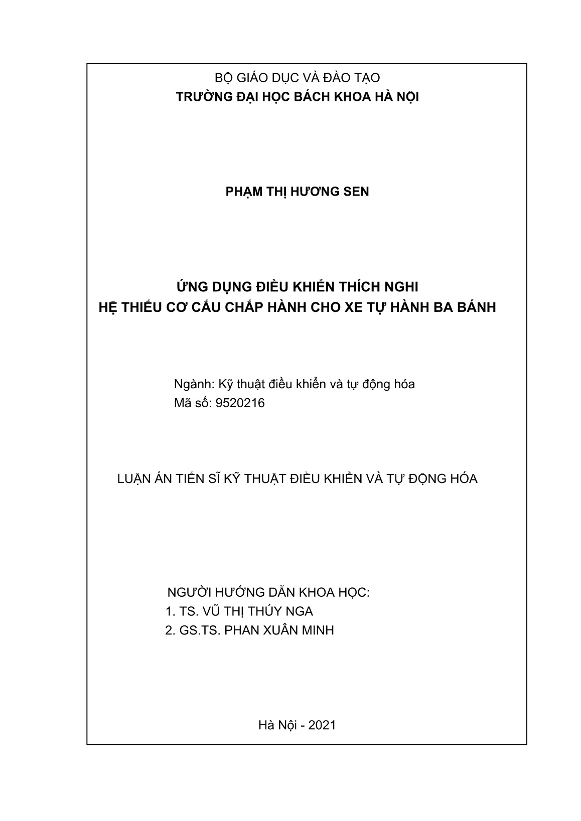 Luận án Ứng dụng điều khiển thích nghi hệ thiếu cơ cấu chấp hành cho xe tự hành ba bánh trang 2