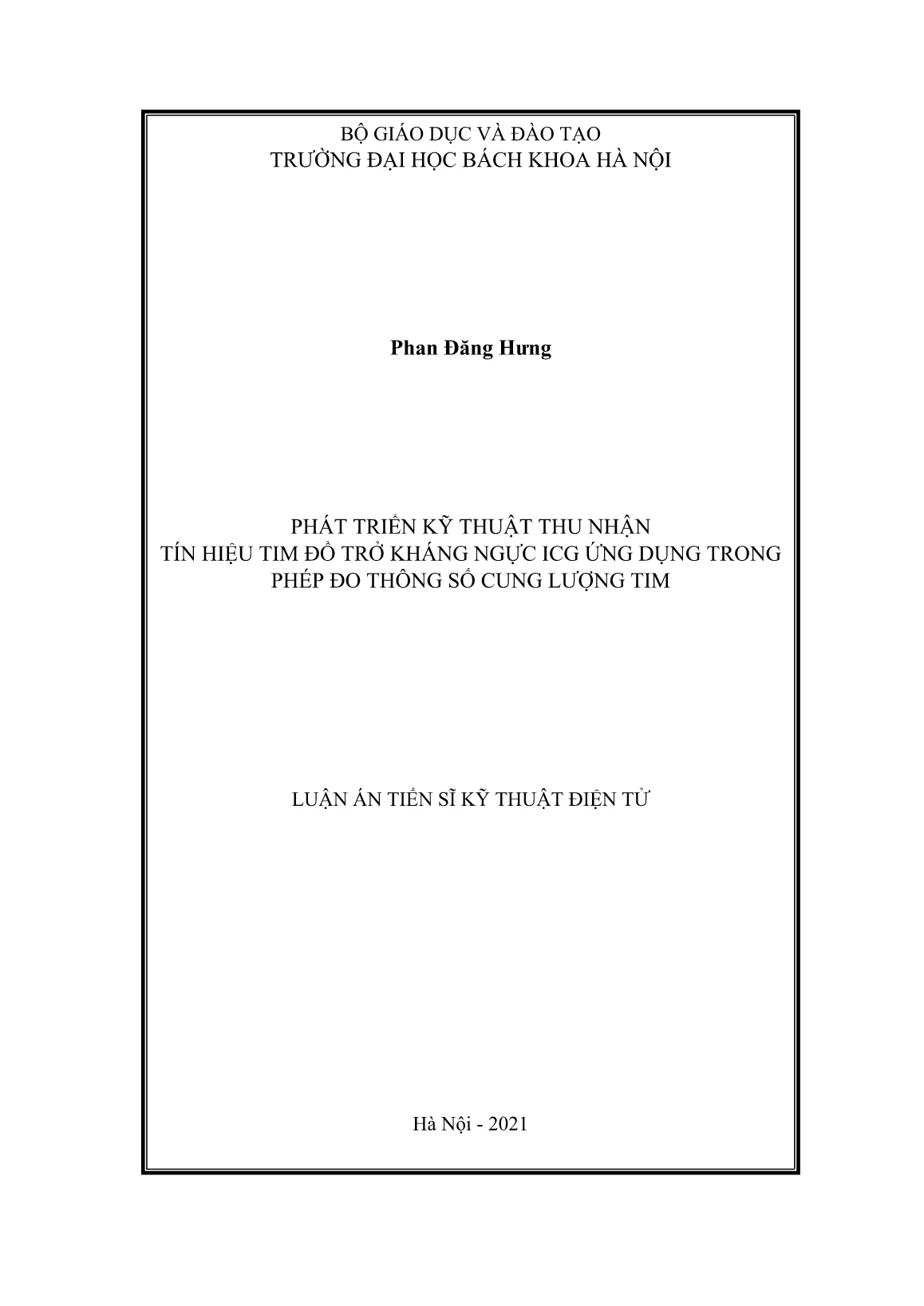 Luận án Phát triển kỹ thuật thu nhận tín hiệu tim đồ trở kháng ngực icg ứng dụng trong phép đo thông số cung lượng tim trang 1