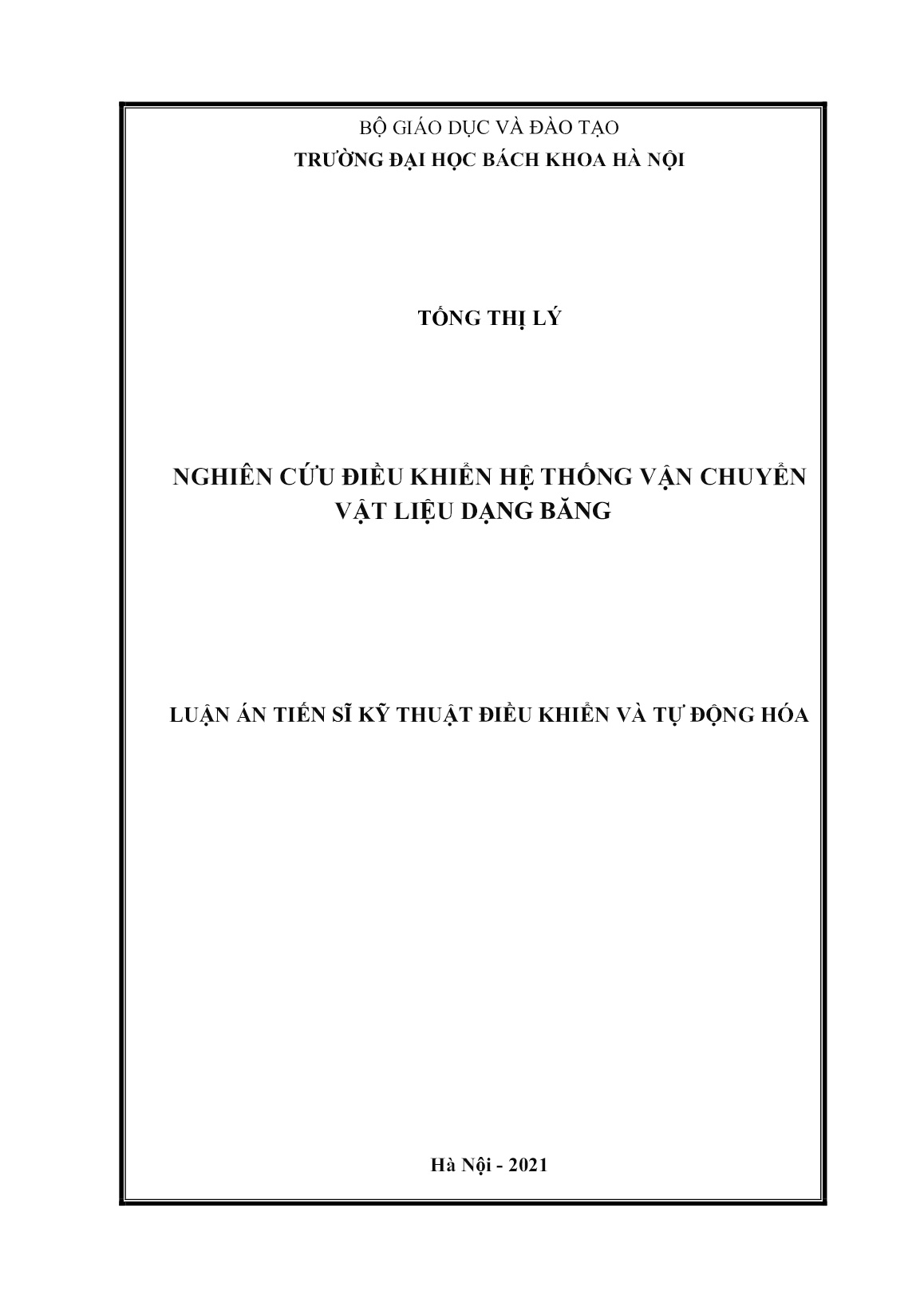 Luận án Nghiên cứu điều khiển hệ thống vận chuyển vật liệu dạng băng trang 1