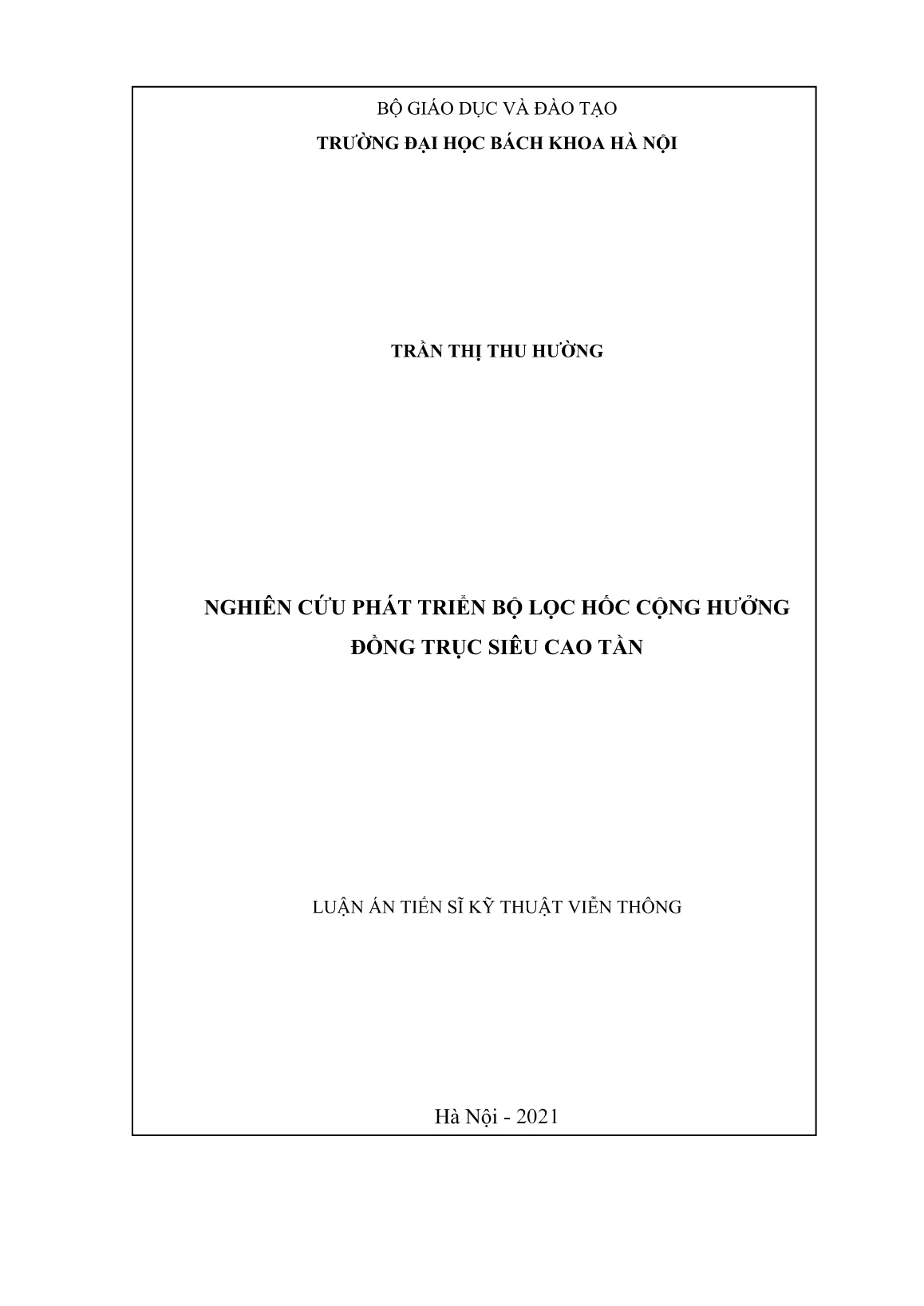 Luận án Nghiên cứu phát triển bộ lọc hốc cộng hưởng đồng trục siêu cao tần trang 1