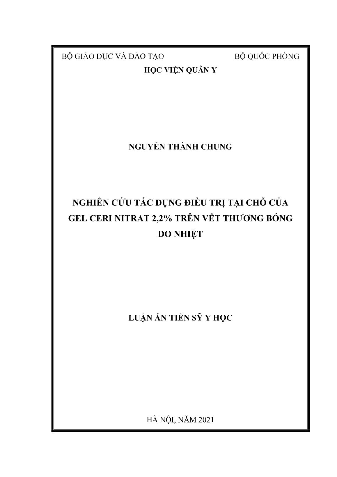 Luận án Nghiên cứu tác dụng điều trị tại chỗ của gel ceri nitrat 2,2% trên vết thương bỏng do nhiệt trang 1