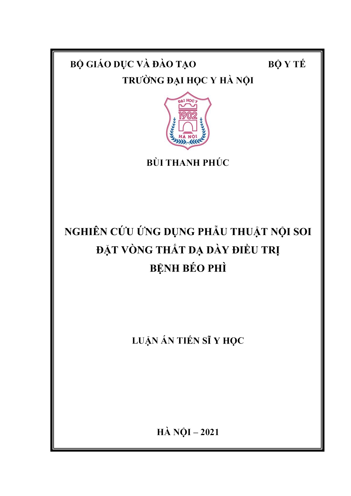 Luận án Nghiên cứu ứng dụng phẫu thuật nội soi đặt vòng thắt dạ dày điều trị bệnh béo phì trang 1