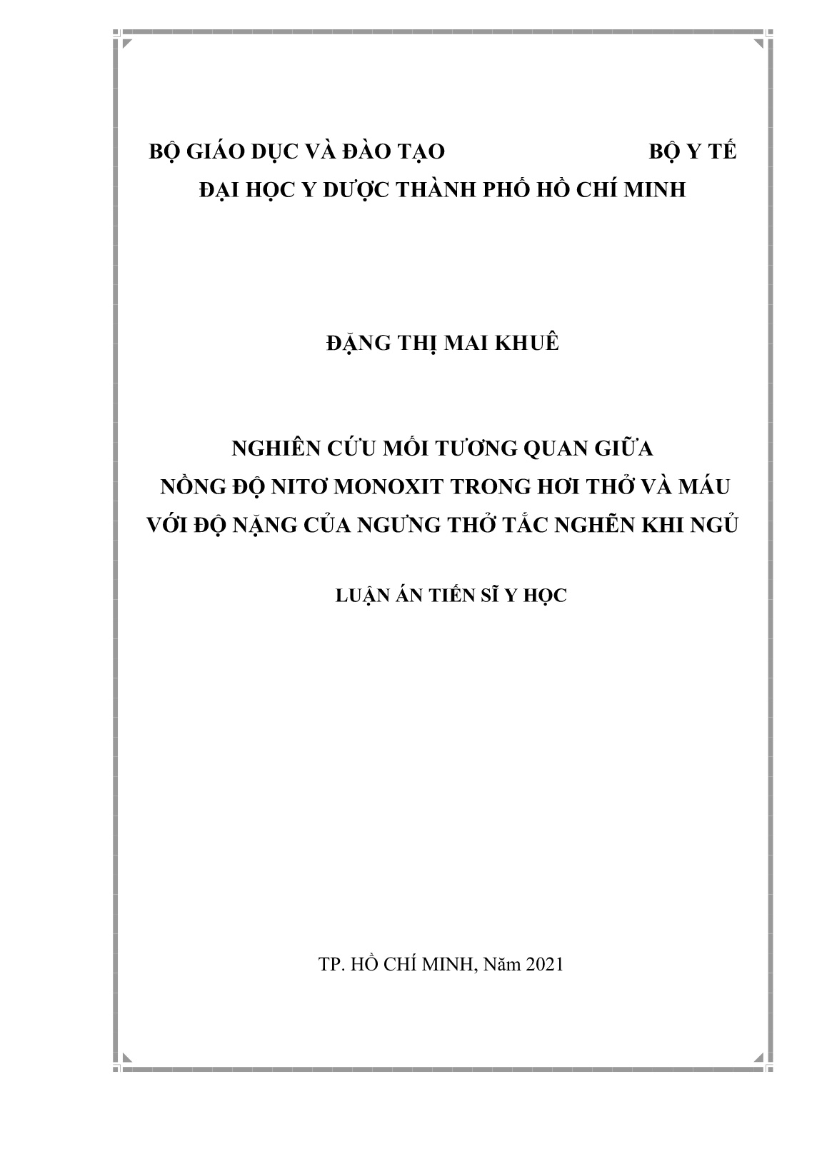 Luận án Nghiên cứu mối tương quan giữa nồng độ nitơ monoxit trong hơi thở và máu với độ nặng của ngưng thở tắc nghẽn khi ngủ trang 1