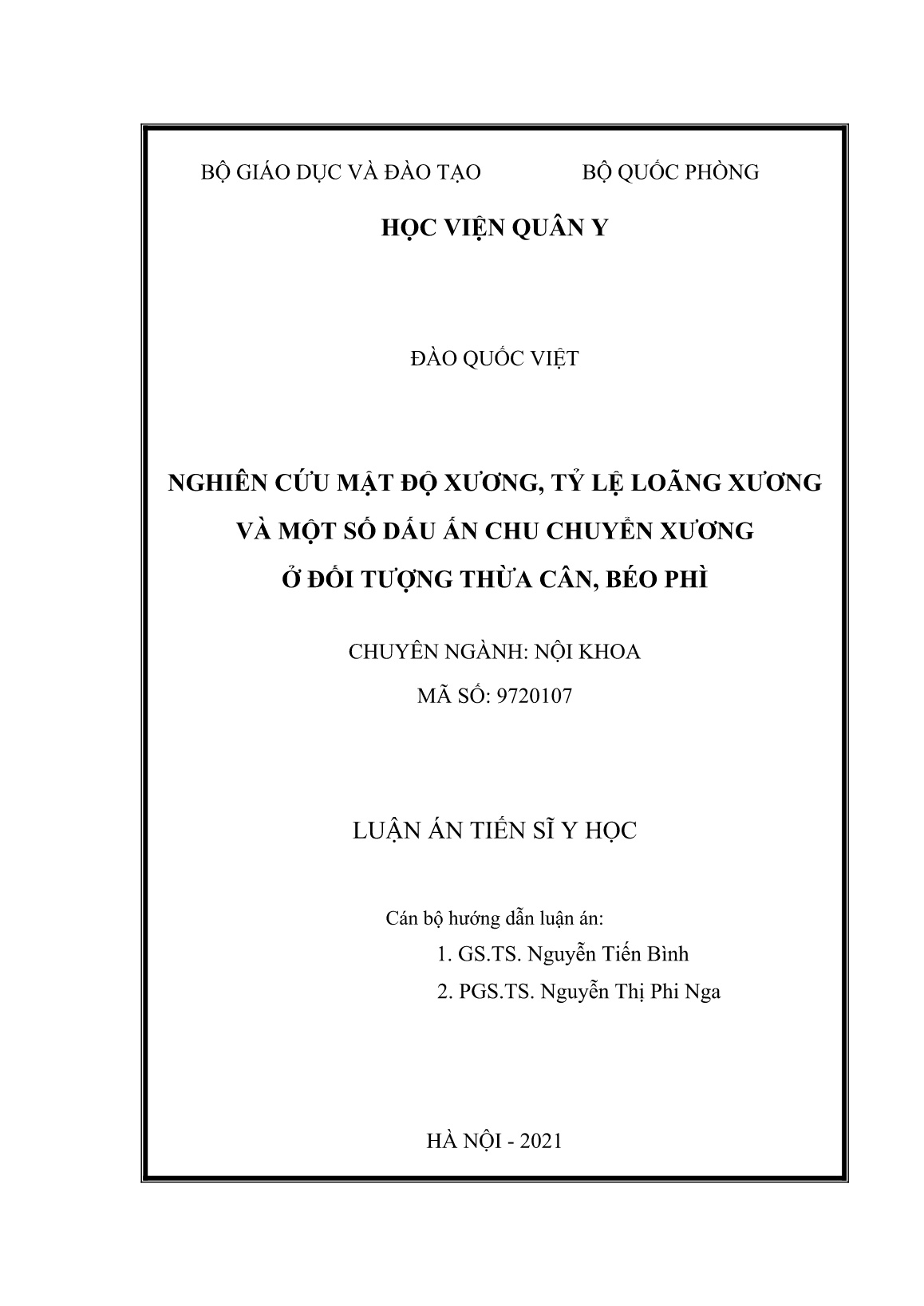 Luận án Nghiên cứu mật độ xương, tỷ lệ loãng xương và một số dấu ấn chu chuyển xương ở đối tượng thừa cân, béo phì trang 2