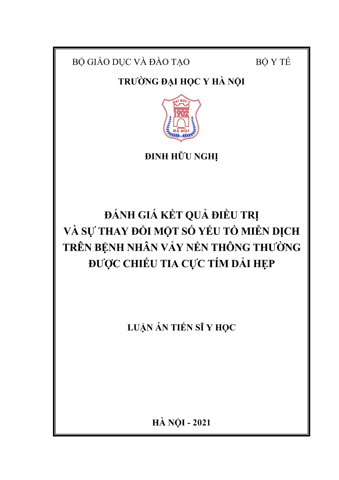 Luận án Đánh giá kết quả điều trị và sự thay đổi một số yếu tố miễn dịch trên bệnh nhân vảy nến thông thường được chiếu tia cực tím dải hẹp trang 1