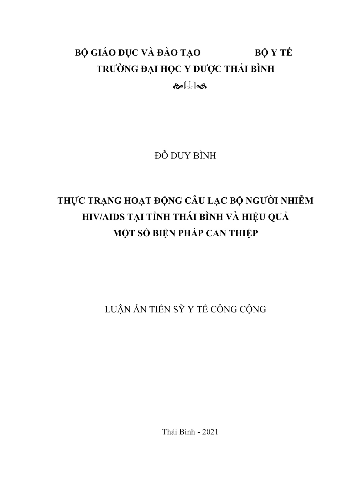 Luận án Thực trạng hoạt động câu lạc bộ người nhiễm HIV/AIDS tại tỉnh Thái Bình và hiệu quả một số biện pháp can thiệp trang 1