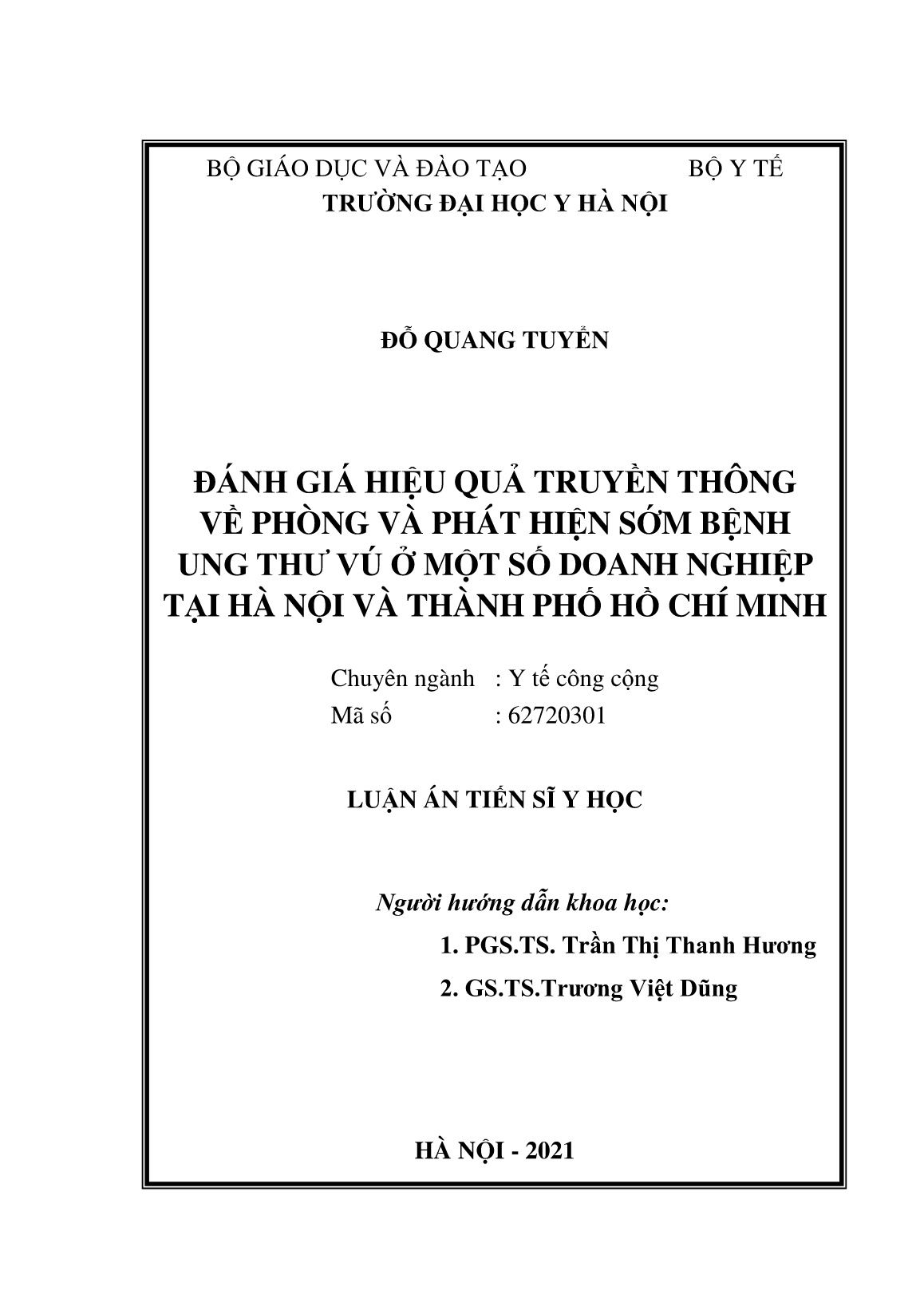 Luận án Đánh giá hiệu quả truyền thông về phòng và phát hiện sớm bệnh ung thư vú ở một số doanh nghiệp tại Hà Nội và Thành phố Hồ Chí Minh trang 2