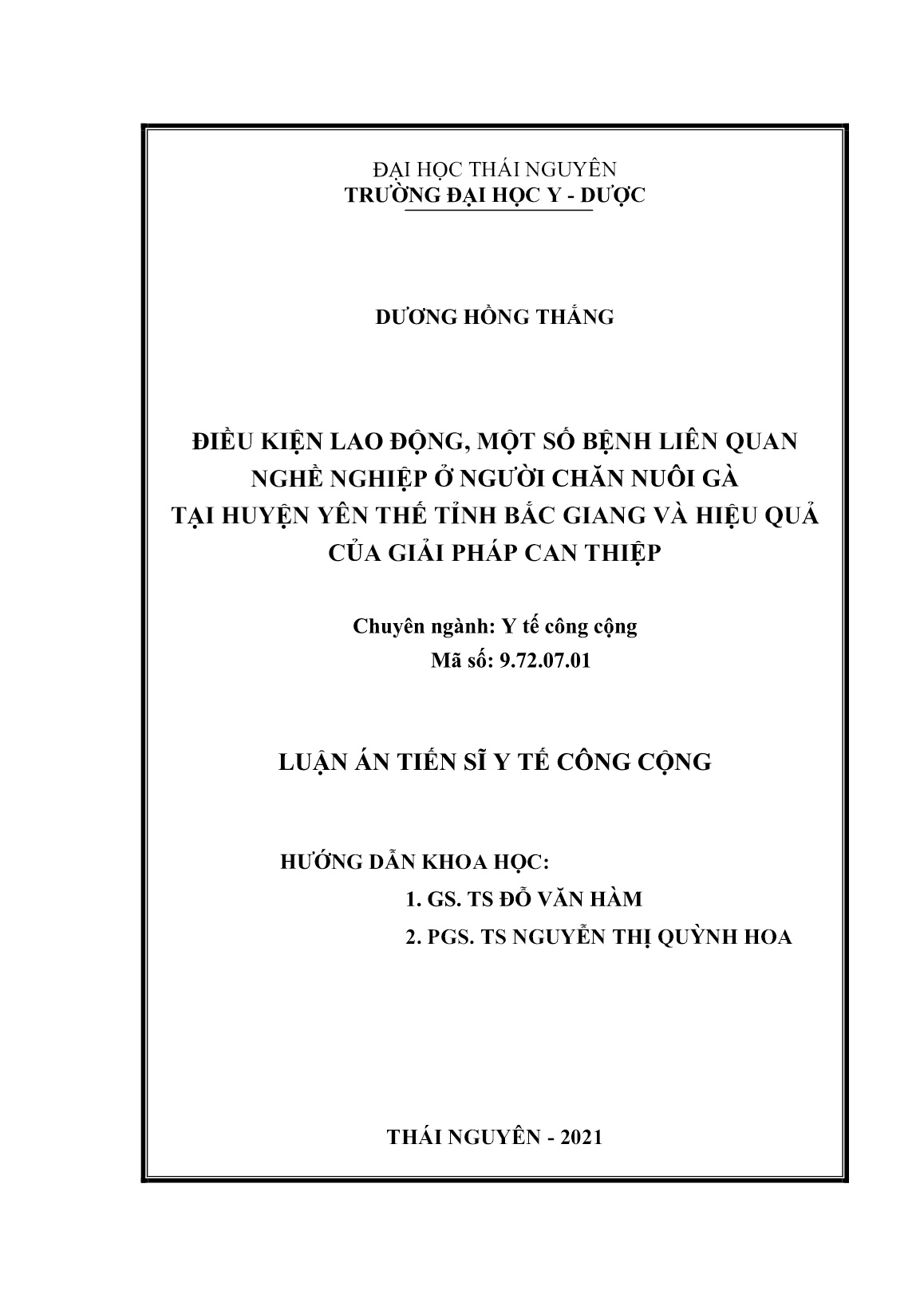 Luận án Điều kiện lao động, một số bệnh liên quan nghề nghiệp ở người chăn nuôi gà tại huyện yên thế tỉnh Bắc Giang và hiệu quả của giải pháp can thiệp trang 2