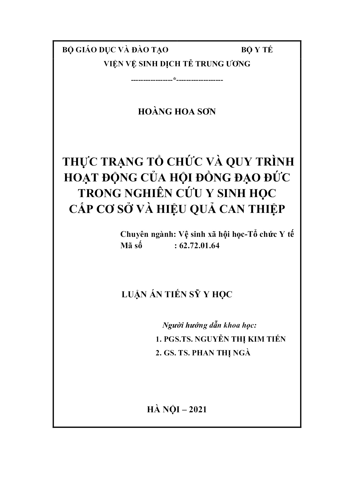 Luận án Thực trạng tổ chức và quy trình hoạt động của hội đồng đạo đức trong nghiên cứu y sinh học cấp cơ sở và hiệu quả can thiệp trang 2