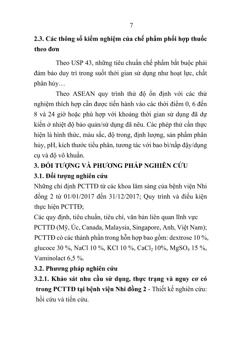 Tóm tắt Luận án Nghiên cứu kiểm soát chất lượng sản phẩm pha chế theo đơn dùng qua đường tĩnh mạch tại Bệnh viện Nhi đồng 2 trang 7