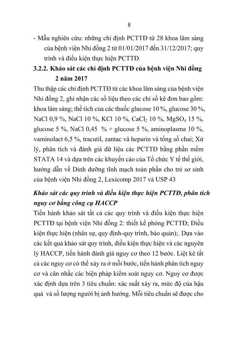 Tóm tắt Luận án Nghiên cứu kiểm soát chất lượng sản phẩm pha chế theo đơn dùng qua đường tĩnh mạch tại Bệnh viện Nhi đồng 2 trang 8