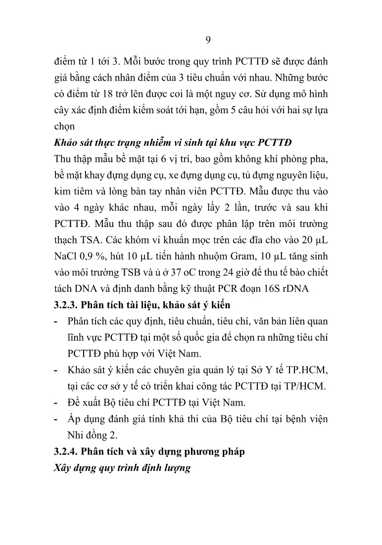 Tóm tắt Luận án Nghiên cứu kiểm soát chất lượng sản phẩm pha chế theo đơn dùng qua đường tĩnh mạch tại Bệnh viện Nhi đồng 2 trang 9