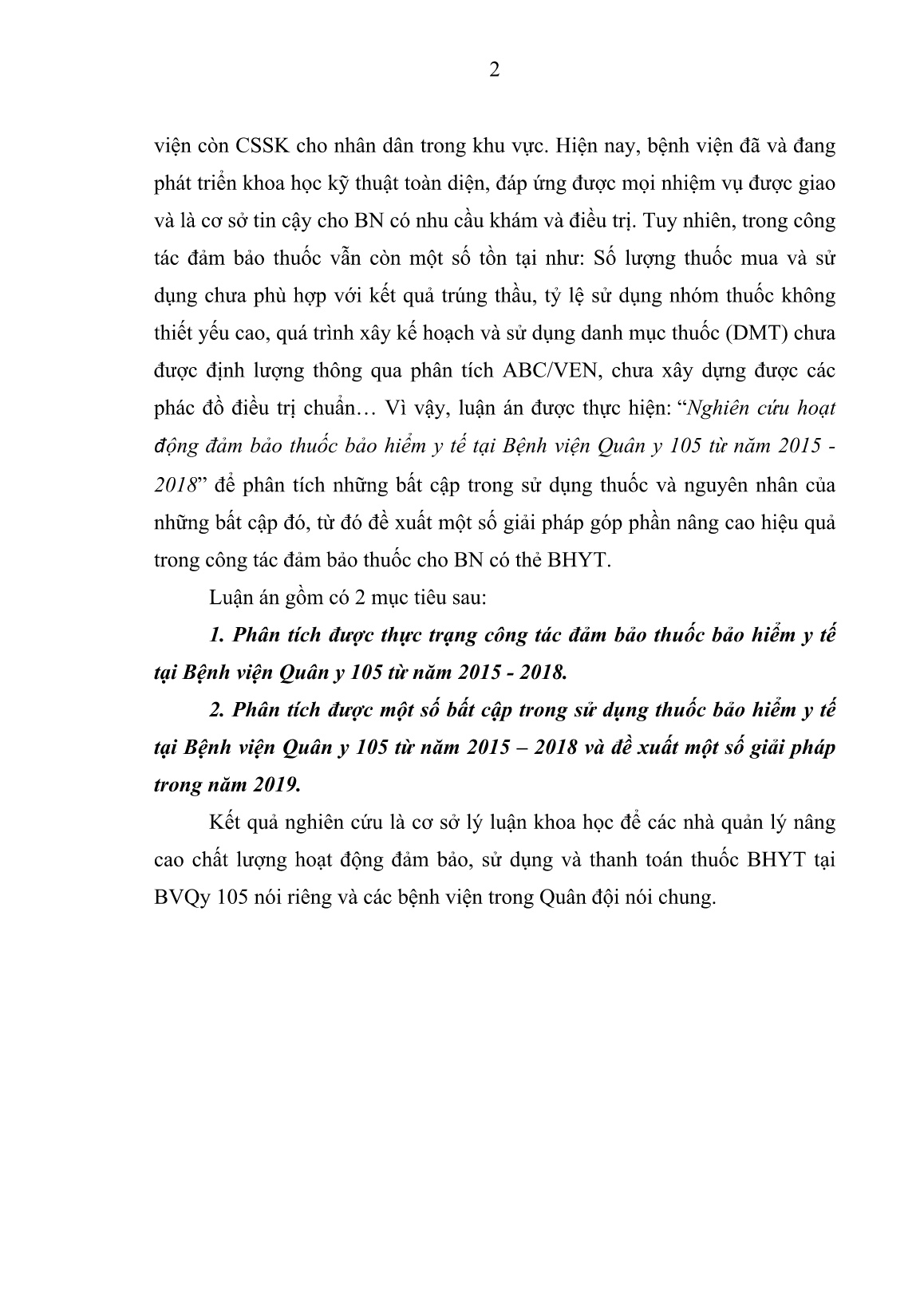 Luận án Nghiên cứu hoạt động đảm bảo thuốc bảo hiểm y tế tại bệnh viện quân y 105 từ năm 2015 - 2018 trang 2